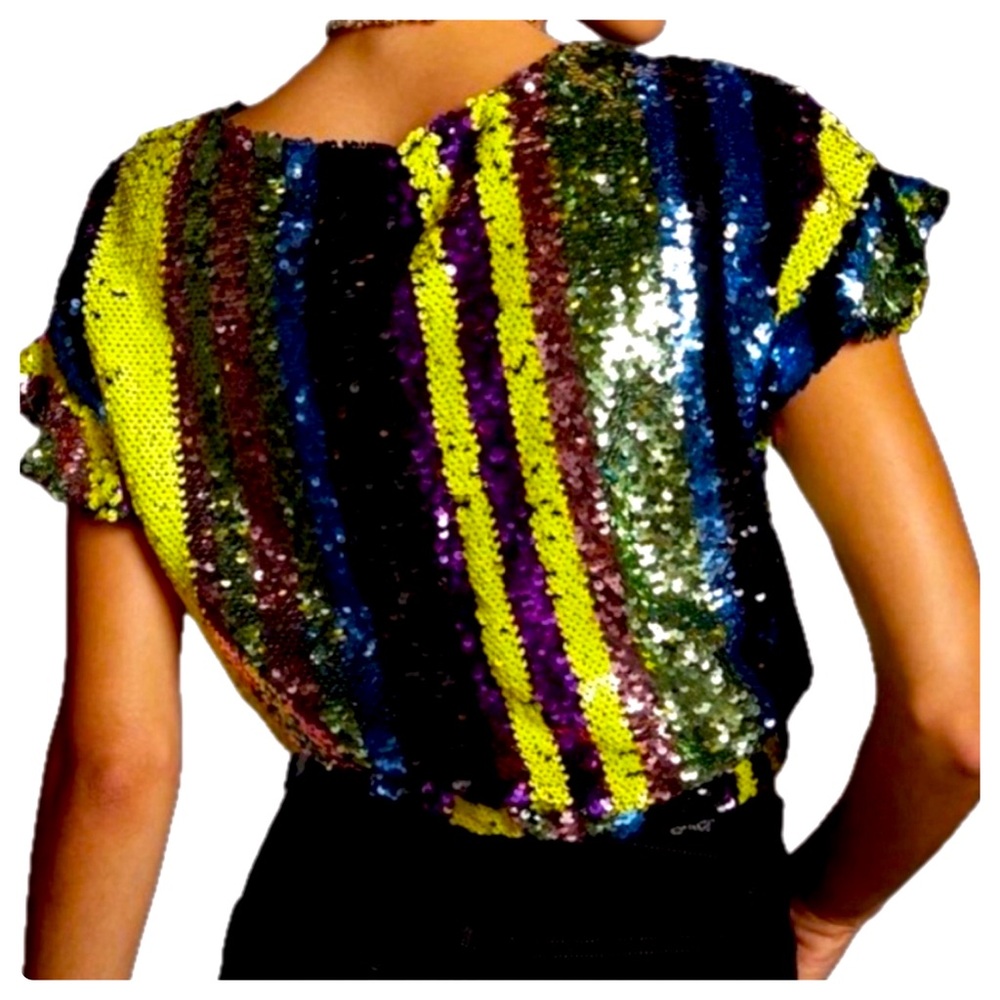 NWT Anthropologie Multicolor Sequin V-Neck Crop Top - Picture 3 of 8